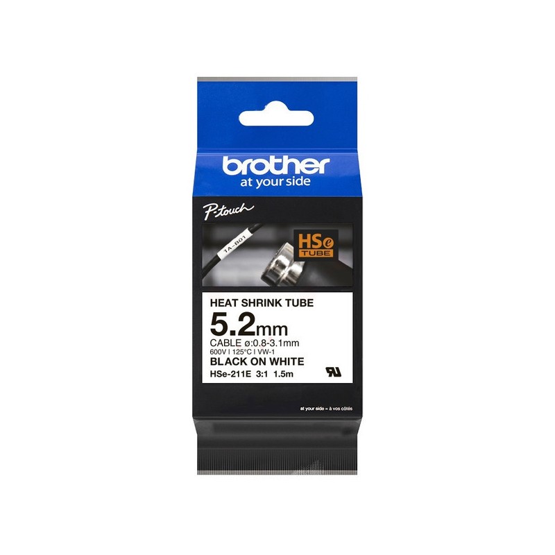 Brother Original Heat Shrink Tubes black on white (HSE-211E) Brother Original Heat Shrink Tubes black on white (HSE-211E)